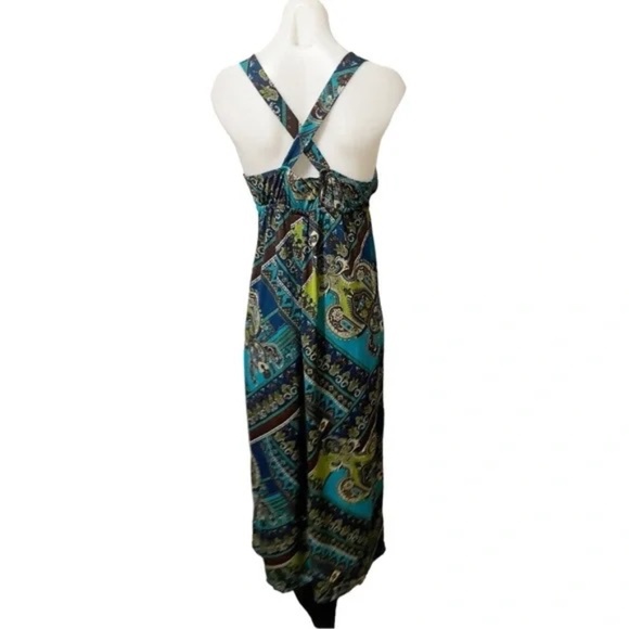 Vintage Heart Soul Green Paisley Print Cross Back Maxi Dress - Picture 2 of 2